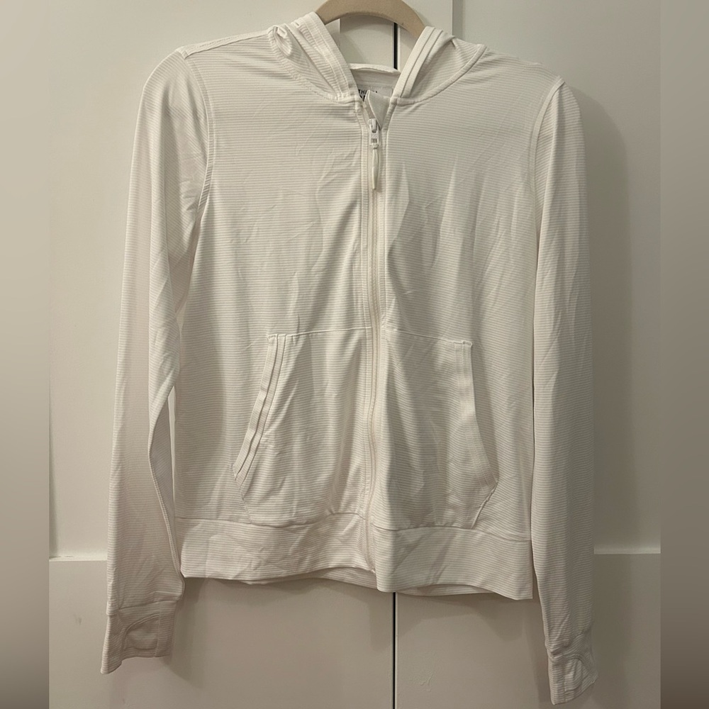Athleta Girl White Zip-Up Hoodie with ribbed fabric - size XXL 16 - EUC